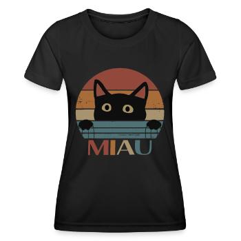 Katze Miau - Frauen Funktions-T-Shirt - Schwarz - Vorne - AI Model Female 172 light (172cm)