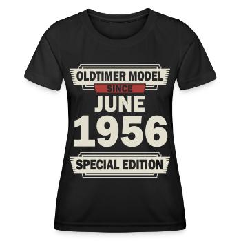 66. Geburtstag Juni Jahrgang 1956 Geschenkidee - Frauen Funktions-T-Shirt - Schwarz - Vorne - AI Model Female 172 light (172cm)