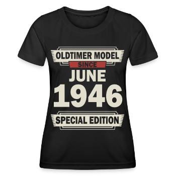 76e anniversaire Juin né 1946 Idée cadeau - T-shirt sport Femme - noir - Devant - AI Model Female 172 light (172cm)