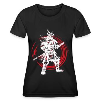 Samurai Japanischer Krieger Blutmond Design - Frauen Funktions-T-Shirt - Schwarz - Vorne - AI Model Female 172 light (172cm)