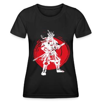 Samurai Japanischer Krieger Blutmond Design - Frauen Funktions-T-Shirt - Schwarz - Vorne - AI Model Female 172 light (172cm)