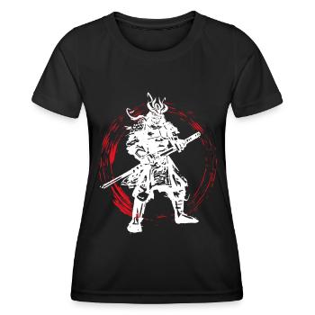 Samurai Japanischer Krieger Blutmond Design - Frauen Funktions-T-Shirt - Schwarz - Vorne - AI Model Female 172 light (172cm)