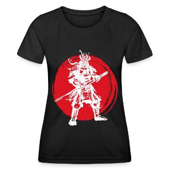 Samurai Japanischer Krieger Blutmond Design - Frauen Funktions-T-Shirt - Schwarz - Vorne - AI Model Female 172 light (172cm)