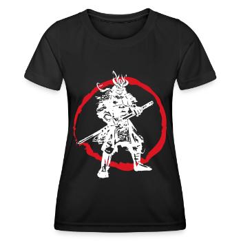 Samurai Japanischer Krieger Blutmond Design - Frauen Funktions-T-Shirt - Schwarz - Vorne - AI Model Female 172 light (172cm)