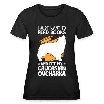 Caresser et lire Ovcharka chien caucasien - T-shirt sport Femme - noir - Devant - AI Model Female 172 light (172cm)