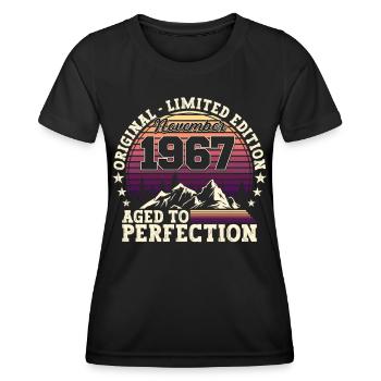 Novembre né en 1967 - 55e anniversaire présent. - T-shirt sport Femme - noir - Devant - AI Model Female 172 light (172cm)