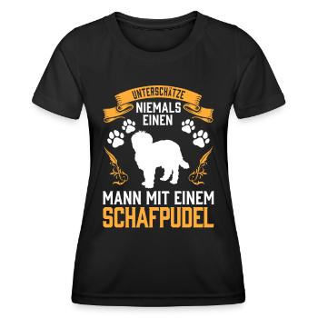 Mann mit Schafpudel altdeutscher Hütepudel - Frauen Funktions-T-Shirt - Schwarz - Vorne - AI Model Female 172 light (172cm)