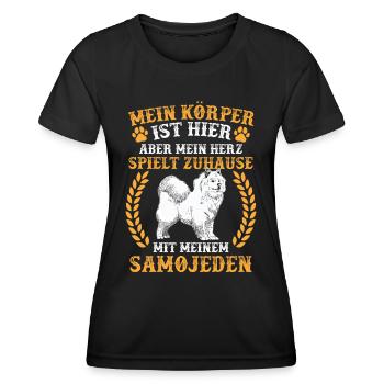 Samojede spielt zuhause Samojedenspitz - Frauen Funktions-T-Shirt - Schwarz - Vorne - AI Model Female 172 light (172cm)