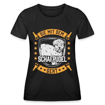 Die mit dem Schafpudel altdeutscher Hütepudel - Frauen Funktions-T-Shirt - Schwarz - Vorne - AI Model Female 172 light (172cm)