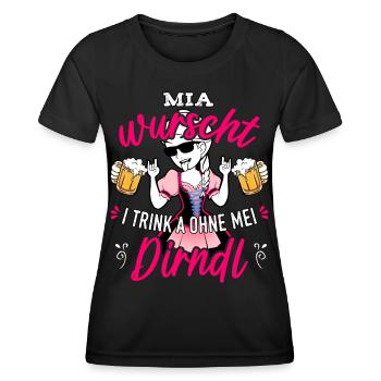 Trachtenshirt Damen Dirndl Saufen Trachten T-Shirt - Frauen Funktions-T-Shirt - Schwarz - Vorne - AI Model Female 172 light (172cm)