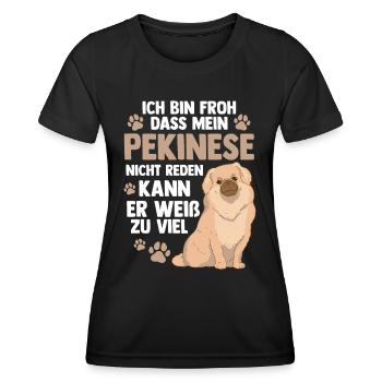 Pekinese weiß zu viel Peking-Palasthund - Frauen Funktions-T-Shirt - Schwarz - Vorne - AI Model Female 172 light (172cm)