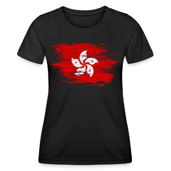 Hong Kong Flagge - Frauen Funktions-T-Shirt - Schwarz - Vorne - AI Model Female 172 light (172cm)