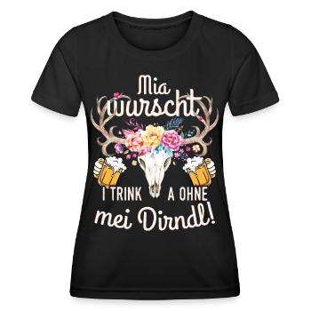 Trachtenshirt Damen Trachten T-Shirt Dirndl Saufen - Frauen Funktions-T-Shirt - Schwarz - Vorne - AI Model Female 172 light (172cm)