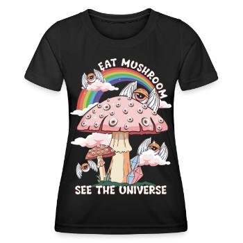 Mushroom See The Universe Grafik - Frauen Funktions-T-Shirt - Schwarz - Vorne - AI Model Female 172 light (172cm)