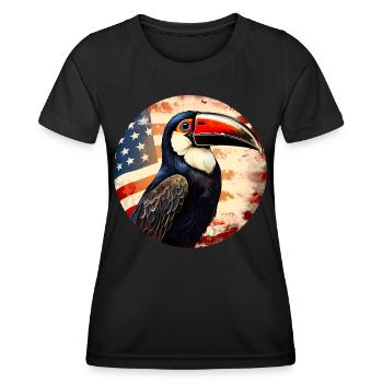 Tukan amerika Flagge - Frauen Funktions-T-Shirt - Schwarz - Vorne - AI Model Female 172 light (172cm)