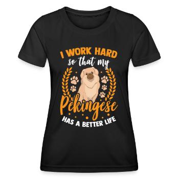 Arbeite für meinen Pekinese Peking-Palasthund - Frauen Funktions-T-Shirt - Schwarz - Vorne - AI Model Female 172 light (172cm)