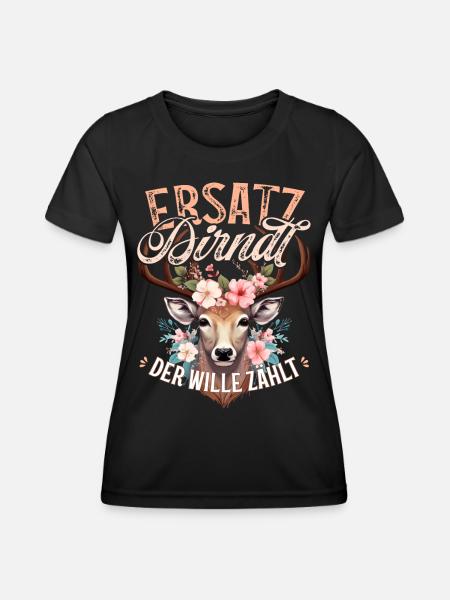 Trachten T-Shirt Damen Trachtenshirt Ersatz Dirndl - Frauen Funktions-T-Shirt - Schwarz