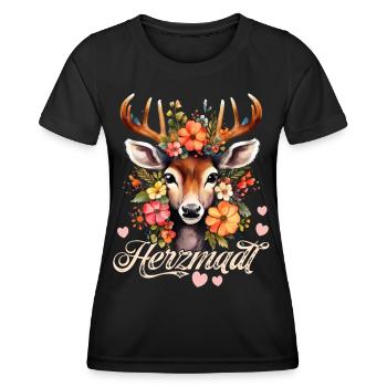 Trachtenshirt Damen Trachten T-Shirt Herzmadl - Frauen Funktions-T-Shirt - Schwarz - Vorne - AI Model Female 172 light (172cm)