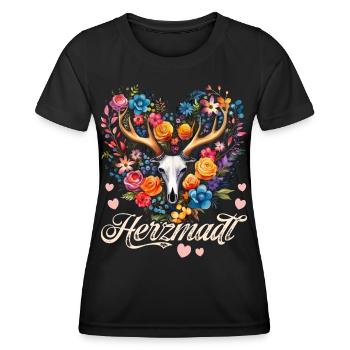 Trachtenshirt Damen Trachten T-Shirt Dirndl Ersatz - Frauen Funktions-T-Shirt - Schwarz - Vorne - AI Model Female 172 light (172cm)