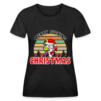 Merry Fucking Christmas Lustiges Einhorn - Frauen Funktions-T-Shirt - Schwarz - Vorne - AI Model Female 172 light (172cm)