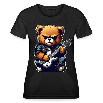 Heavy Metal Teddy Bär mit E-Gitarre - Frauen Funktions-T-Shirt - Schwarz - Vorne - AI Model Female 172 light (172cm)