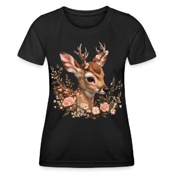 Hirsch T-Shirt Reh Kostüm Damen Trachtenshirt - Frauen Funktions-T-Shirt - Schwarz - Vorne - AI Model Female 172 light (172cm)
