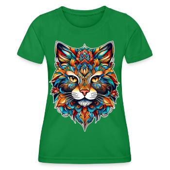 Cooles Katzen Symbol - Frauen Funktions-T-Shirt - Kelly Green - Vorne - AI Model Female 172 dark (172cm)