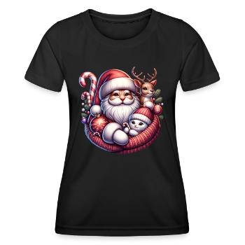 Weihnachts Katze Weihnachtsmann Santa Rentier - Frauen Funktions-T-Shirt - Schwarz - Vorne - AI Model Female 172 light (172cm)
