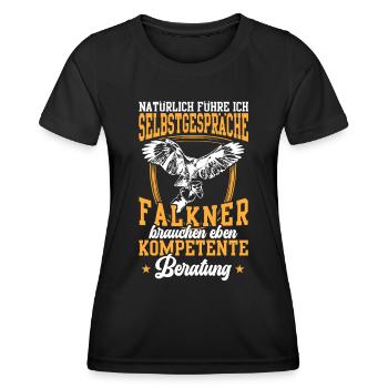 Falkner führt Selbstgespräche Beizjagd Falknerei - Frauen Funktions-T-Shirt - Schwarz - Vorne - AI Model Female 172 light (172cm)