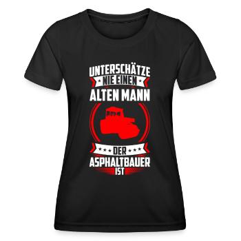 Vieil homme qui est constructeur d’asphalte est la construction de routes - T-shirt sport Femme - noir - Devant - AI Model Female 172 light (172cm)