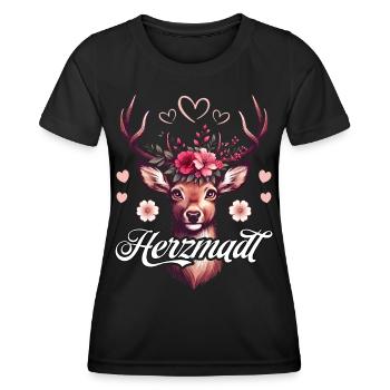 Trachtenshirt Damen Herzmadl T-Shirt Tracht Dirndl - Frauen Funktions-T-Shirt - Schwarz - Vorne - AI Model Female 172 light (172cm)