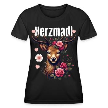 Herzmadl Shirt Damen Trachtenshirt Dirndl T-Shirt - Frauen Funktions-T-Shirt - Schwarz - Vorne - AI Model Female 172 light (172cm)
