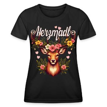 Dirndl Shirt Herzmadl Damen Trachtenshirt Tracht - Frauen Funktions-T-Shirt - Schwarz - Vorne - AI Model Female 172 light (172cm)