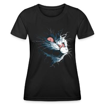 Zerrissene Grinsekatze – düsterer Albtraumblick - Frauen Funktions-T-Shirt - Schwarz - Vorne - AI Model Female 172 light (172cm)