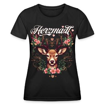 Trachtenshirt Damen Trachten T-Shirt Herzmadl - Frauen Funktions-T-Shirt - Schwarz - Vorne - AI Model Female 172 light (172cm)
