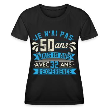 Anniv 50 ans Anniversaire Humour Fille Cadeau - T-shirt sport Femme - noir - Devant - AI Model Female 172 light (172cm)