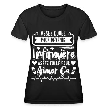 Infirmiere Humour Cadeau - T-shirt sport Femme - noir - Devant - AI Model Female 172 light (172cm)