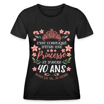 Anniv Fille 40 ans Anniversaire Humour - T-shirt sport Femme - noir - Devant - AI Model Female 172 light (172cm)