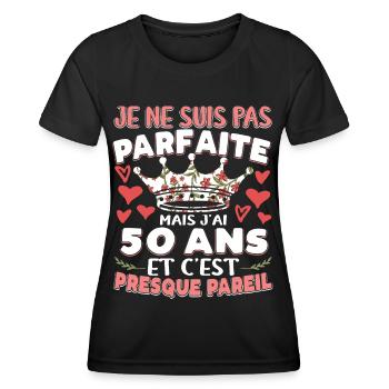 Anniv 50 ans Anniversaire Humour - T-shirt sport Femme - noir - Devant - AI Model Female 172 light (172cm)
