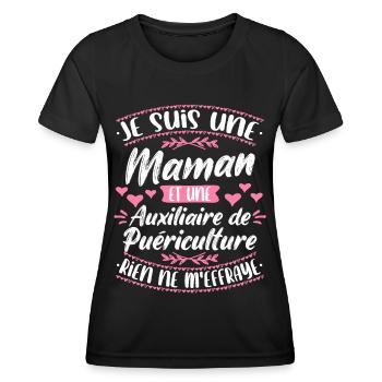 Auxiliaire puériculture humour - T-shirt sport Femme - noir - Devant - AI Model Female 172 light (172cm)