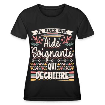 Aide Soignante Humour Aides Soignants - T-shirt sport Femme - noir - Devant - AI Model Female 172 light (172cm)