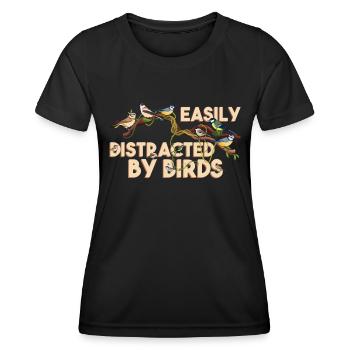 Observation des oiseaux L’observation des oiseaux facilement distraite par les oiseaux - T-shirt sport Femme - noir - Devant - AI Model Female 172 light (172cm)