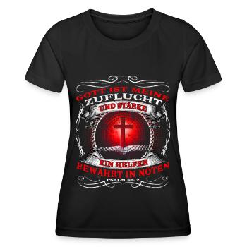 Jesus Christus - Psalm 46, 2 - Ist meine Zuflucht - Frauen Funktions-T-Shirt - Schwarz - Vorne - AI Model Female 172 light (172cm)