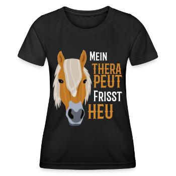 Haflinger Pferd - Mein Therapeut frisst Heu - Frauen Funktions-T-Shirt - Schwarz - Vorne - AI Model Female 172 light (172cm)