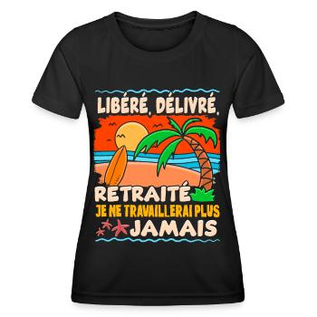 Humour Retraite Homme Retraité Femme Pension - T-shirt sport Femme - noir - Devant - AI Model Female 172 light (172cm)