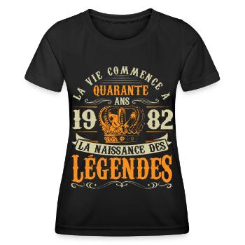 Anniv 40 ans Anniversaire 1982 - T-shirt sport Femme - noir - Devant - AI Model Female 172 light (172cm)