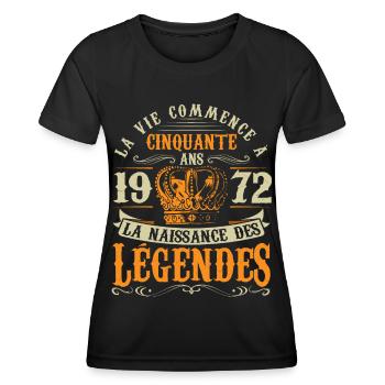 Anniv 50 ans Anniversaire 1972 - T-shirt sport Femme - noir - Devant - AI Model Female 172 light (172cm)