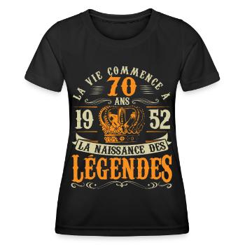 Anniv 70 ans Anniversaire 1952 - T-shirt sport Femme - noir - Devant - AI Model Female 172 light (172cm)