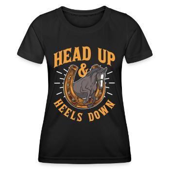 La tête en haut et les talons vers le bas Cavalier Équitation - T-shirt sport Femme - noir - Devant - AI Model Female 172 light (172cm)