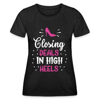 Geschäftsabschlüsse In Stöckelschuhen Makler - Frauen Funktions-T-Shirt - Schwarz - Vorne - AI Model Female 172 light (172cm)